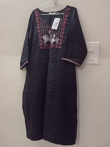 Black Kurta with Deer Embroidery