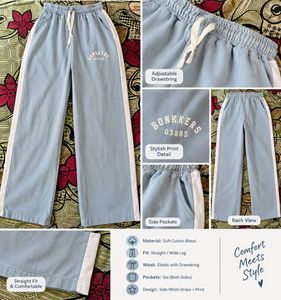 Light Blue Wide Leg Track Pants