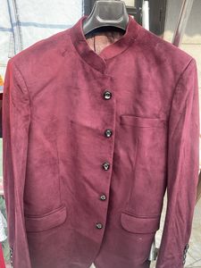 Burgundy Mandarin Collar Jacket