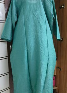 Chanderi Teal Chikankari Kurta Set