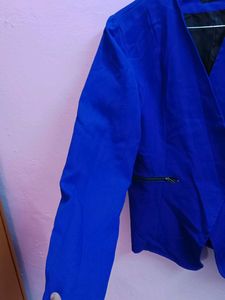 ZARA Women's Blue Blazer with Zip Pocket