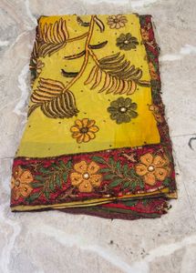 Embroidered Yellow &amp; Green Ombre Saree
