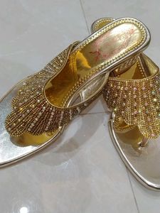 Embellished Gold Flat Sandals