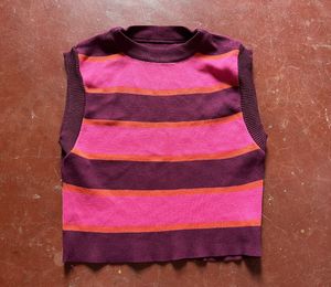 Striped Sleeveless Mock Neck Top