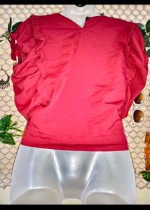Chic Red Puff Sleeve Tie-Front Top