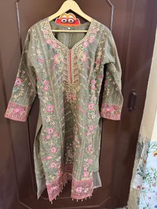 Olive Green And Pink Festive Suit