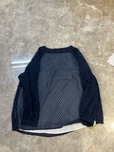 Navy Blue Sheer Textured V-Neck Top