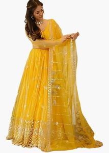 Elegant Yellow Embroidered Lehenga Choli like new