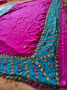 Gorgeous Heavy handwork Pink &amp; Teal Saree
