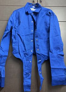 Vibrant Blue Button-Up Cropped Shirt