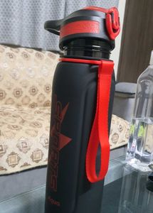 Black Sports Water Bottle with Red Accents