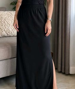 Black Maxi Skirt with High Slit