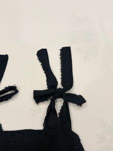 Black Eyelet Tie-Strap Crop Top