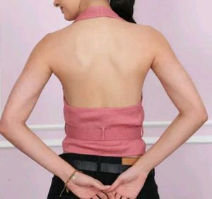 Belted Pink Halter Neck Top