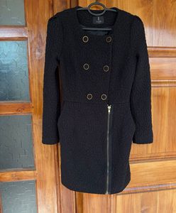 Chic Black Textured Dress Coat