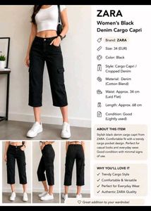 ZARA Black Denim Cargo Capri Pants