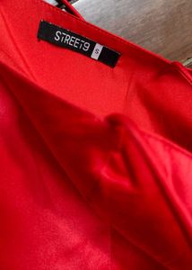 Street9 Red Pleated Strap Midi Dress