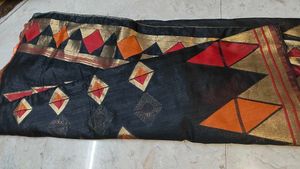 Black Saree with Geometric Print