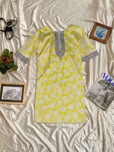 Yellow floral print kurta