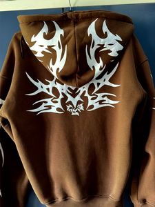 Brown Zip-Up Hoodie with Tribal Print
