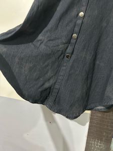 Dark Denim Sleeveless Front-Button A-Line Dress
