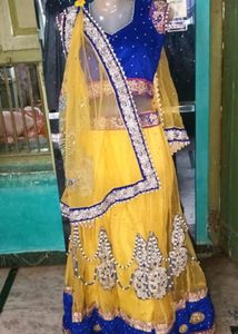 Elegant Yellow &amp; Blue Lehenga Choli Set