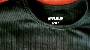 Black Ribbed T-Shirt with Heart Rhinestones