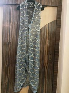 Strap Bustier ,Long Jacket with Drape Skirt