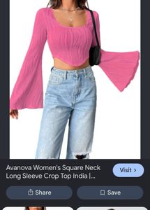 Pink Bell Sleeve Cropped Top