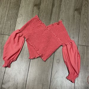 Smocked Off-Shoulder Coral Top