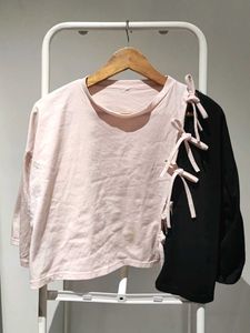 Pink &amp; Black Two-Tone Tie-Up Top