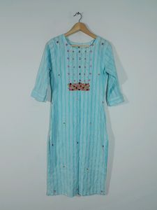 Light Blue Embroidered Kurta &amp; Duppata (Women's)