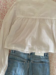 Zara High Waisted Jeans &amp; White Blouse