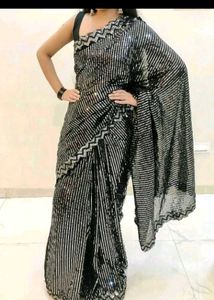 Sparkling Black Sequined Saree