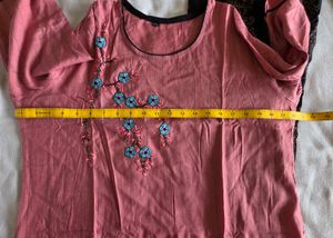 Pink Kurta with Black Printed Palazzos
