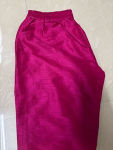 Vibrant Magenta Raw-Silk Straight Trousers
