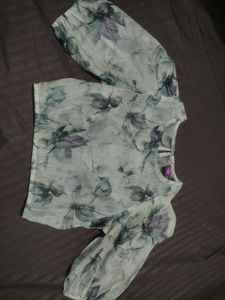 Sheer Floral Crop Top with Puff Sleeves