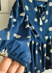 Blue Daisy Print Peplum Top