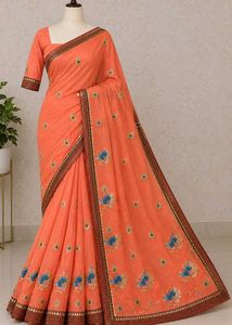 Elegant Orange Embroidered Saree