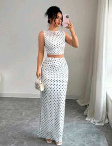 Polka Dot Crop Top & Maxi Skirt Set
