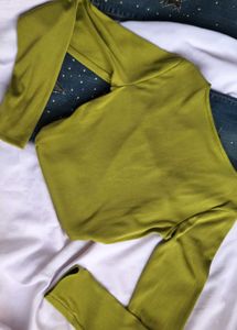 Green Square Neck Long Sleeve Top