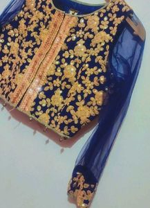 Navy Blue Golden Work Partywear Blouse 36 Bust