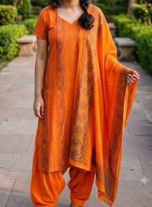 Vibrant Orange Printed Kurta Set