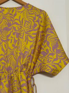 V-Neck Tropical Print Mini Dress