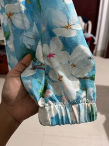 Blue Floral Print Tunic Top