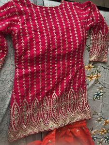 Embroidered Pink &amp; Orange Sharara Set
