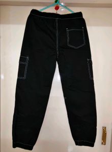 Black Cargo Pants with White Stitching