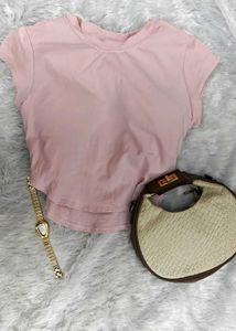 Soft Pink padded Cropped T-Shirt