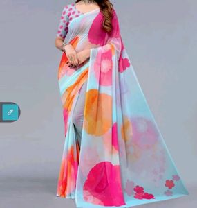 Digital Printed Saree With Unstitched Blouse Peice