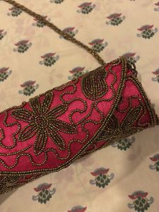 Pink Beaded Clutch Bag
